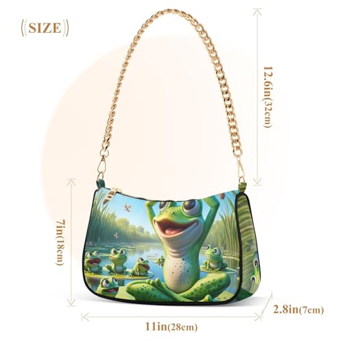 Funny Frogs Green Floral Shoulder Bag for Women Classic Purse Hobo Totes Fashion Medium Handbag Tote Zipper Closure3