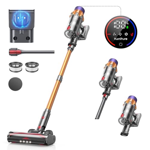 HONITURE X7 Akku Staubsauger 550W/45KPa, Bis zu 60 Min Laufzeit, Staubsauger Kabellos mit Touchscreen und Ladestation Leichter Anti Tangle Akkusauger für Hartböden, Teppich