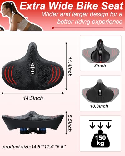 Image of Upgrade Oversize Bike Seat for Men Women, Extra Wide Noseless Bicycle Seat Cushion, Waterproof Comfort Memory Foam Bike Saddle Fit for Peloton Bikes, Exercise Bike, EBikes, City Bike