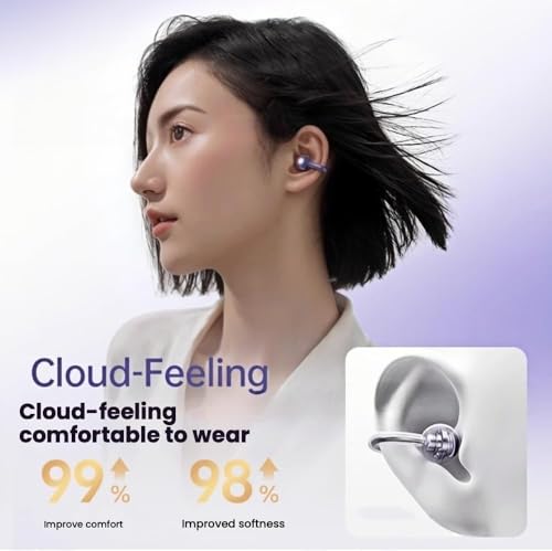 Image of Ear Clip Earbuds Mini Open Ear Headphones Wireless Bluetooth Earphones for Sport Workout Driving Walking Running Compatible with iPhone Android (Purple)