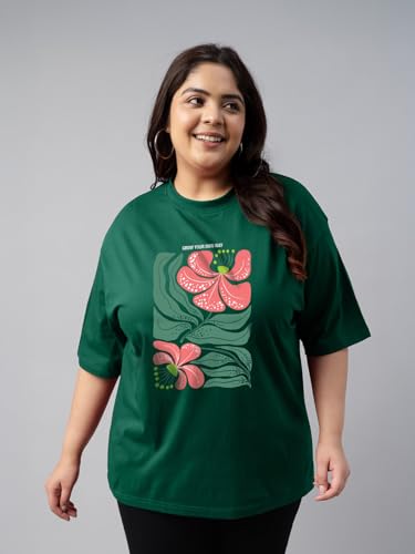 Image of JUNEBERRY 100% Pure Cotton Oversized Baggy Fit Cool Front Chest Graphic Printed Half Sleeve Plus Size T-Shirt for Women & Girls (Sizes: 2XL to 5XL)