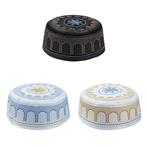Colcolo 3pcs Breathable Islamic Muslim Mens Prayer Kufi Hat Turkish Embroidered Topi