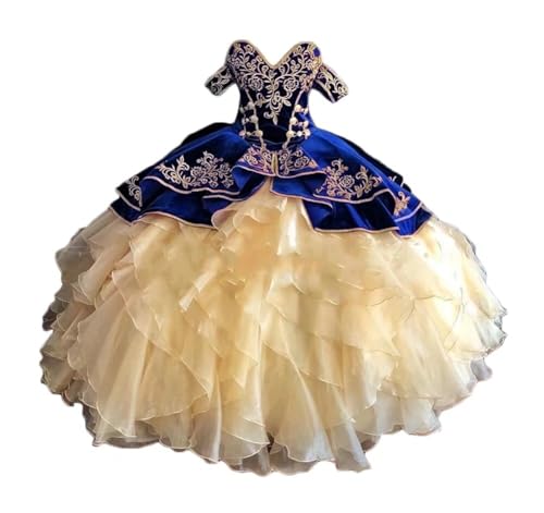 Embroidery Off The Shoulder Quinceanera Dresses Ball Gown Long Tiered Puffy Sweet 15 16 Princess Dress