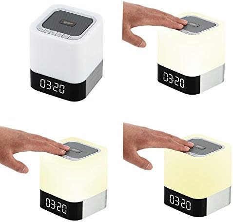 Four images showing the MUSKY DY 28 Plus speaker's light brightness levels
