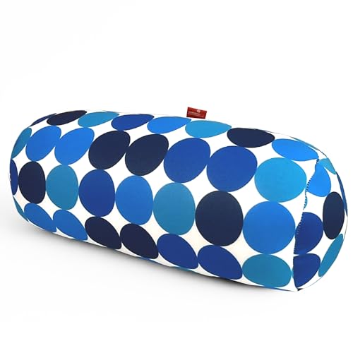 COVERBAGBCN - Cojín Redondo Anti-Estrés Relax | Alivio Cervicales y Lumbares | Relleno de Bolitas Confortables | Tejido Lycra Suave al Tacto | Lavable en Máquina | 35x15 cm (Topos Azules).
