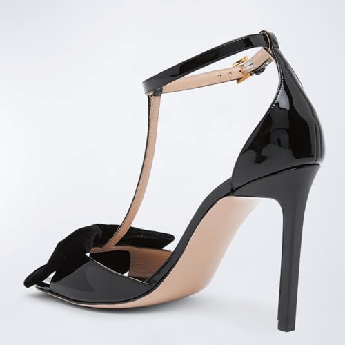 iadore Women Fashion Stiletto High Heel Shoes Open Square Toe with Bowknots Ankle Straps Buckle Sexy Summer Sandals Size 5-12 US4