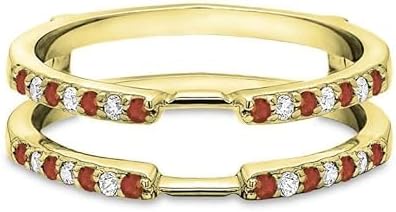 Red Garnet & White Diamond Enhancer Guard For Women, 14k Sterlinng/Yellow/Rose Gold Plated Silver January Birthstone Garnet Wrap Ring, Enhancer Ring Guard, Enhancer Ring