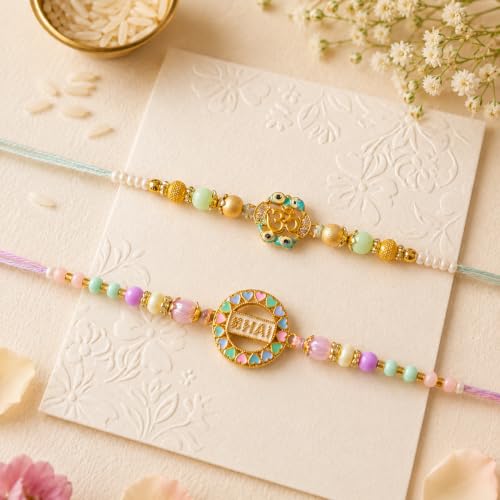 Image of Set for Brother Set of 2, Designer Peacock Rakhi for Brother Boy Men, Premium Kalash Raki for Bhaiya, Traditional Rakshabandhan Rakhis with Best Wishes Card and Tillak Set, Thread (mn)