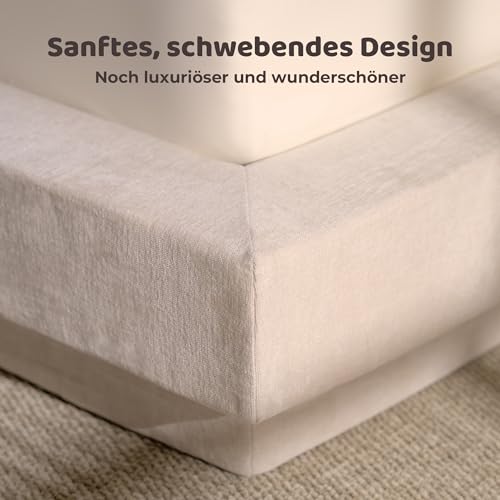 Image of RECCI AirFrame Cloud Platform Bed Frame with Round Edge Headboard, 5 Inch Foam Fully Cushioned, Beige Chenille Upholstered, Easy Assembly, No Box Spring Needed (California King)