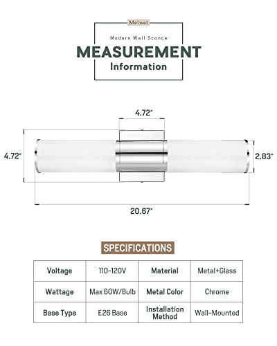 Image of Bathroom Light Fixtures, 2-Light Vanity Lights for Mirror with Milk Glass Shade, Chrome Up and Down Wall Sconces for Bathroom Bedroom Hallway, VL834-CH-ML
