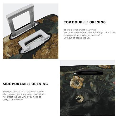 Black Cat Flowers Dark Floral Elastic Travel Luggage Covers Dustproof Scratch-Resistant Suitcase Protector Fit 22-24 Inch3