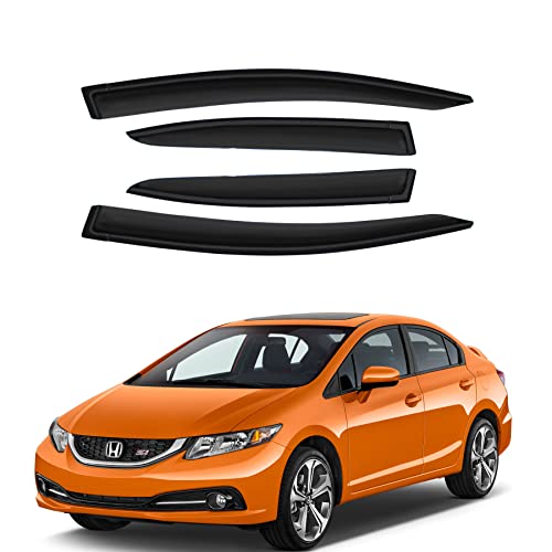 D&O Motor 4Pcs Front+Rear Jdm Smoke Sun/Rain Guard Outside Mount Tape-On Window Visors For 12-15 Honda Civic 4-Door Sedan #TOP21