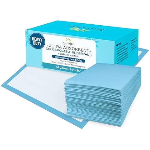 40 XL 36 x 36 Heavy Duty Ultra Absorbent Bed Pads w/ Adhesive by Nurture | Disposable Chux Liners, Underpads, Adult Incontinence Hospital Grade Chucks Cover
