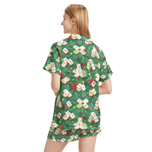 Image of Funny Satin Pajamas Set for Women Button Down Sleepwear Print Pjs Set 2 Piece Short Sleeve Loungewear Gift for Women