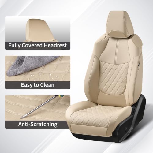 Image of Huidasource Custom Fit RAV4 (Gas Only) Front Seat Covers, Beige Waterproof Faux Leather Full-Coverage for 2019-2024 Toyota RAV4 LE /XLE & XLE Premium /Limited (Does Not Fit Adventure and TRD Off-Road)