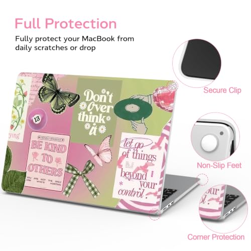 Image of B BELK for MacBook Air 15 inch Case 2026 2025 2024 2023 M5 M4 M3 M2 | Protective Printed Laptop Hard Shell Case with Keyboard Cover & Screen Protector, Green Pink Aesthetic Butterfly Collage