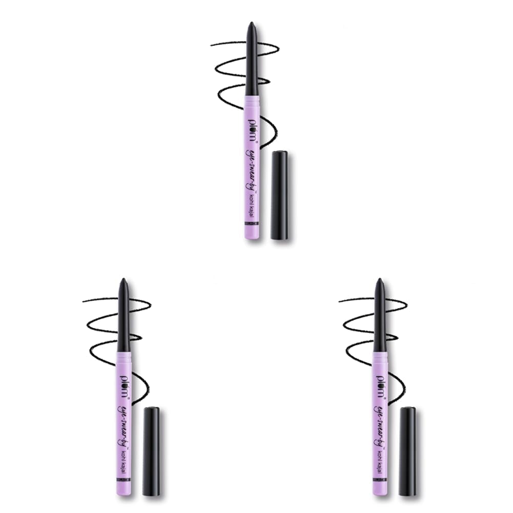 Plum Eye-Swear-By everyday wear kajal black waterproof | Creamy smooth formula | Smudge-proof | Twist up pencil | Creamy smooth glide | Long lasting eye makeup | With Vit E (Pack of 3)-image-18