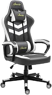 Vinsetto Racing Gaming Chair with Lumbar Support, Headrest, Swivel Wheel, PVC Leather Gamer Desk Chair for Home Office, Grey White