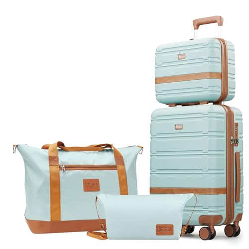 Image of NEISIA Luggage Sets with spinner wheels, PC+ABS Hard Shell Travel Luggage,Lightweight Carry-on suitcases with TSA Lock,YKK Zippers Fathers Day Gift for Dad Men Husba(Green, 4 Piece Sets(14 /20 /DB /TB))