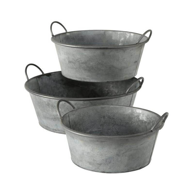 Bassine Métal Effet Zinc Bac à Plantes Jardinière Jackson à Poignée Ronde Mm 18,5x36,5x42cm