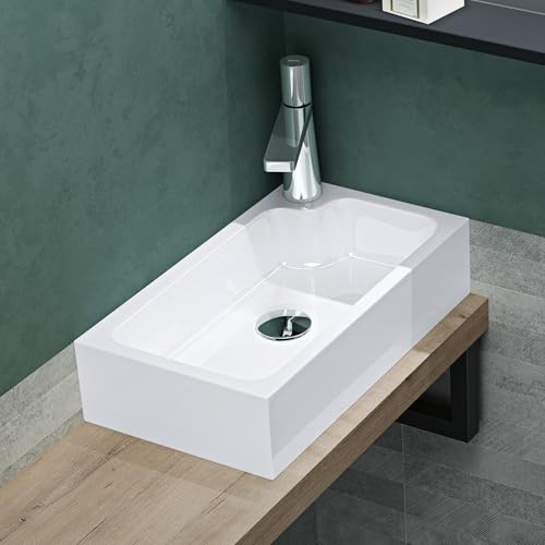 Mai & Mai Petit Lavabo à Poser Blanc 46cm Vasque Évier Lave Mains pour WC sans Trop-Plein Col101