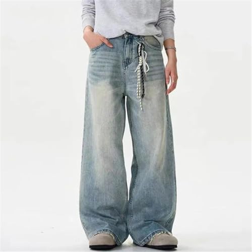 Men Distressed Jeans Solid Color Washing Trousers Loose Wide Leg Casual Straight Bottom2
