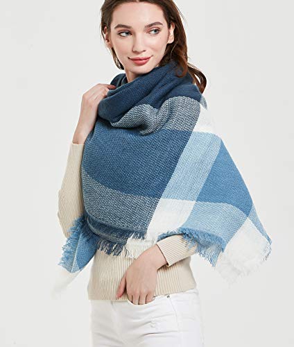 Wander Agio Womens Warm Blanket Scarf Square Winter Shawls Large Infinity Scarves Stripe Plaid Scarf4