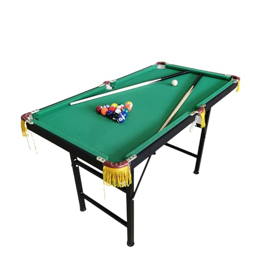 Mesas de billar para todo tipo de clima, mesas de billar para adultos, tamaño completo con 2 palos de taco, estante de 16 bolas, 2 tizas, 1 cepillo, portátil, compacta, plegable, mesa de juego para