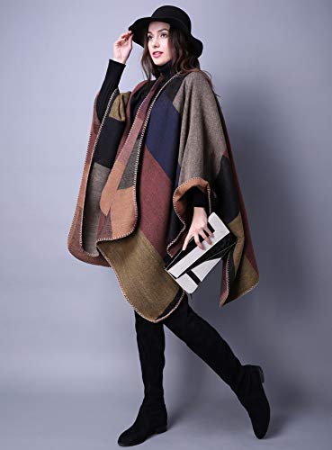 Immerguter Women's Shawl Wraps Sweater Poncho Cape for Fall Winter,Series 1-a-khaki