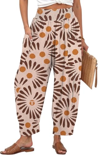 Image of TARSE Women's Linen Wide Leg Pants Baggy High Waist Palazzo Pants | Barrel Leg Fit, Harem Patch Pockets, Loose Casual Style, Breathable Fabric, Vacation Ready