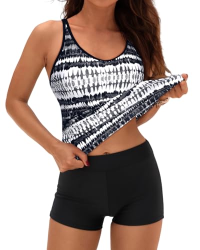 Yonique 2 Piece Tankini Swimsuits for Women with Boy Shorts Athletic Swim Tank Top Bathing Suits