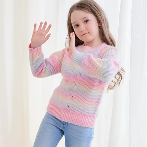 Trendstitch Sweater For Girls Crewneck Striped Gradient Long Sleeve Cable Knit Sweaters Chunky Pullover Jumper Fall Winter Rainbow 9-10 thumb #2