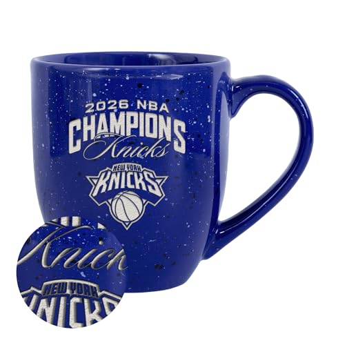 Rico Industries NBA Basketball New York Knicks 2026 NBA Champions 16 oz Team Color Laser Engraved Speckled Ceramic Coffee Mug