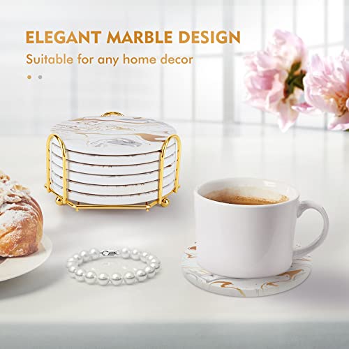 Gold Marble Coasters with Non-Slip Cork Base and Holder - Absorbent Drink Set for Cups Tables, Home Decor - Image 2