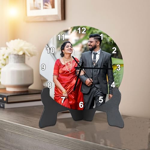 Image of Personalized Photo Table Clock - Customized Picture Clock for Couples, Birthday, Anniversary, Wedding - 8x8 Inch Home Decor Gift | Glass-Free for Room /Home /Bedroom /Office /School