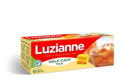 Luzianne Half-Caff Tea Bags, Family Size, Unsweetened,108 Iced Tea Bags (6 Boxes of 18 Count Pack), Specially Blended for Iced Tea, Clear & Refreshing Home Brewed Southern Iced Tea