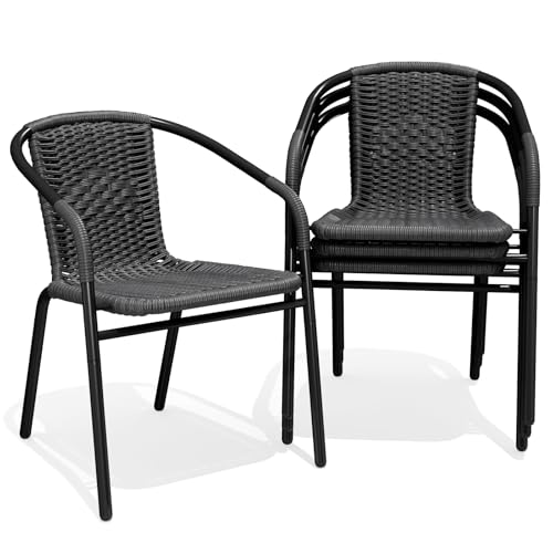 Image of JEAREY Outdoor Patio Rattan Dining Chairs Set of 4, All Weather Stackable Dining Chairs for Lawn, Restaurant, Garden, Grey