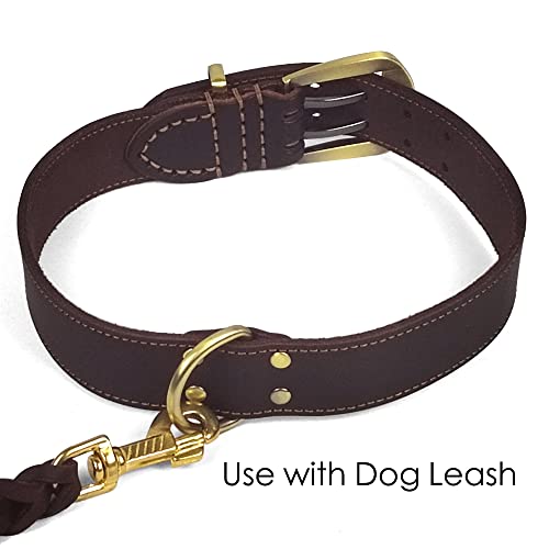 Qianruida Genuine Leather Dog Collar Adjustable Heavy Duty Dog Collar for Walking & Training Soft Comfortable Strong Pet Collars for Large Dogs Brown - Image 4