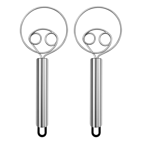 Danish Dough Whisk & Mixer Set - 2 Pack Stainless Steel Dough Whisks for Baking, Hand Mixer for Bread, Pizza, Pastry - Ergonomic Design for Easy Kneading & Blending