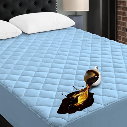Image of Ayka 100% Waterproof Cotton Quilted Mattress Protector Single Size Breathable Hypoallergenic Noiseless Ultra Soft Fitted Bed Protector 78x36 inch Mattress /Bed Cover (Single 78x36 | 6.5x3 ft, Blue)