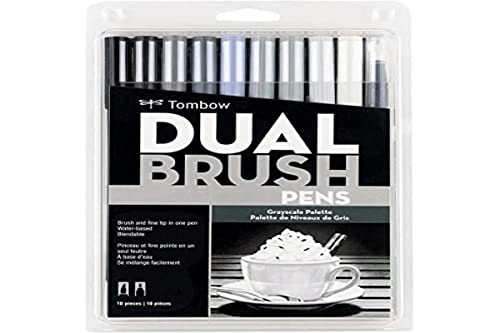 Estojo Dual Brush com 10 Canetas Pincéis, Cores Tons de Cinza