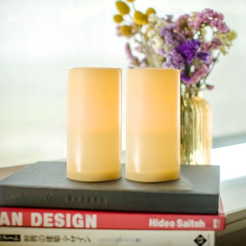 Image of CANDLE CHOICE Outdoor Battery Operated Flameless Candles with Remote Timer Waterproof Flickering Plastic Electric LED Pillar Lights for Lantern Patio Garden Wedding Party Decorations D3 inchxH6 inch 2 Pack