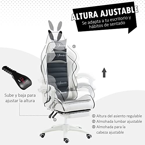 Vinsetto Silla Gaming Ergonómica Reclinable 135°, Silla Gamer Racing de Cuero PU con Soporte Lumbar, Altura Ajustable, Orejas Conejo, Reposacabezas, Reposapiés Retráctil para Oficina, Estudio, Negro - imagen 5