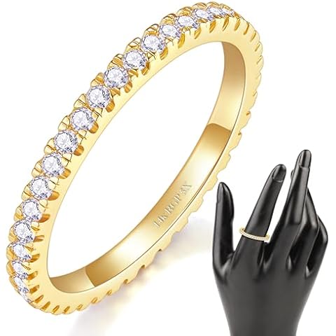 MINDDHA Elegant 14K Gold Plated Cubic Zirconia Simulated Diamond Stackable Eternity Rings, Metallic Timeless Design, Ideal Gift Material - 2mm Thin Bands - Size 8 Cover