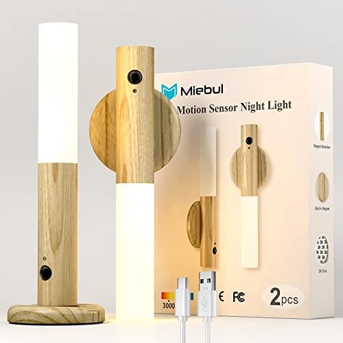 Miebul Night Light Motion Sensor 2PCS, Wall Mounted Torch Lights Indoor, USB Charging Night Lamp, Small Intelligent Induction Wall Light for Bedroom Corridor Staircase Wardrobe
