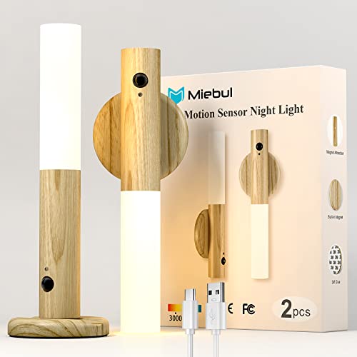 Image of Motion Sensor Night Light, Rechargeable Body Sensor Night Light Indoor, Magnetic Wooden LED Wall Sconce for Bedroom Corridor Staircase Cabinet (White Ash, 2PC)