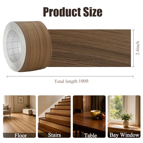 Image of GSCIT Club Wood Grain Repair Tape, 2.4 inch X 100ft Self Adhesive Natural Walnut Grain Repair Patch for Tables, Chairs, Baseboards, Doors, Windows, Floors, Handicraft DIY.