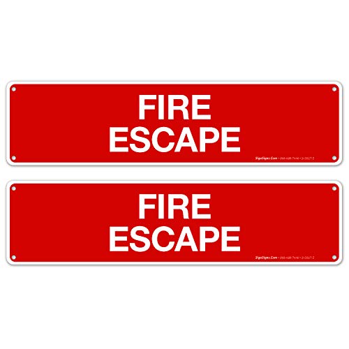 Fire Escape Sign, Fire Safety Sign, (2 Pack) 3x12 Inches, Rust Free .040 Aluminum, Fade Resistant, Indoor/Outdoor Use, Made in USA