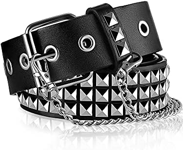 Punk Belt PU Leather Studded Belt for Women Threads Goth Pyramid Belt Square Beads Belt with Studs Rock Rivets Belt for Women Men Gothic Jeans Belt Clothing Accessories