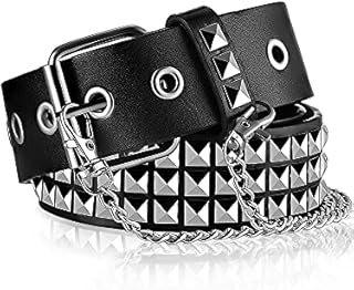 Punk Belt PU Leather Studded Belt for Women Threads Goth Pyramid Belt Square Beads Belt with Studs Rock Rivets Belt for Women Men Gothic Jeans Belt Clothing Accessories